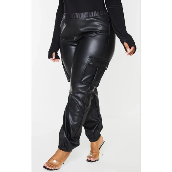 cargo pants pretty little thing faux leather pants